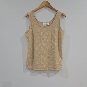 Chico's Womens Tank L Beige Lace Pullover Sleeveless Scoop Neck Floral